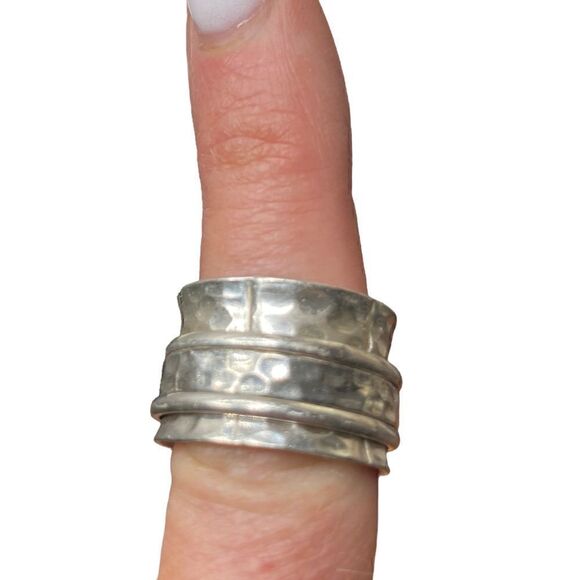 Sterling silver 925 marked B-M 3 band spinner ring hammered look to metal - Picture 6 of 9